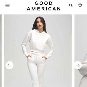 Good American Crop Scuba Hoodie in ivory w tags